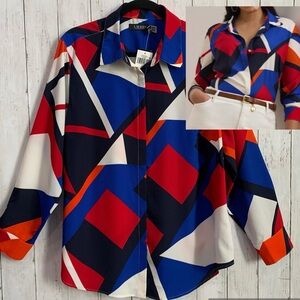 New Lauren Ralph Lauren  Classic-Fit Print Crepe Shirt Size 1X Collared Business